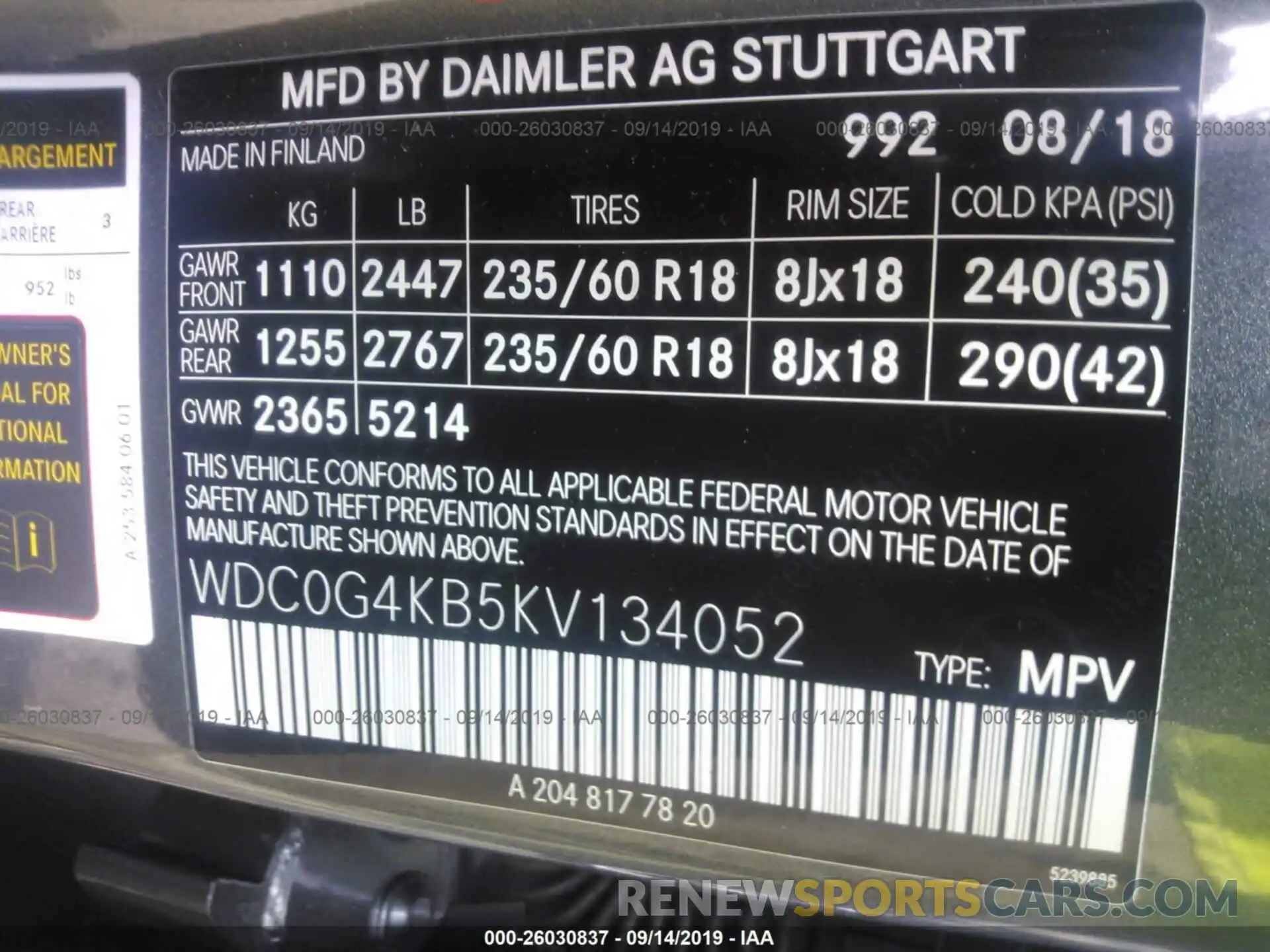 9 Photograph of a damaged car WDC0G4KB5KV134052 MERCEDES-BENZ GLC 2019