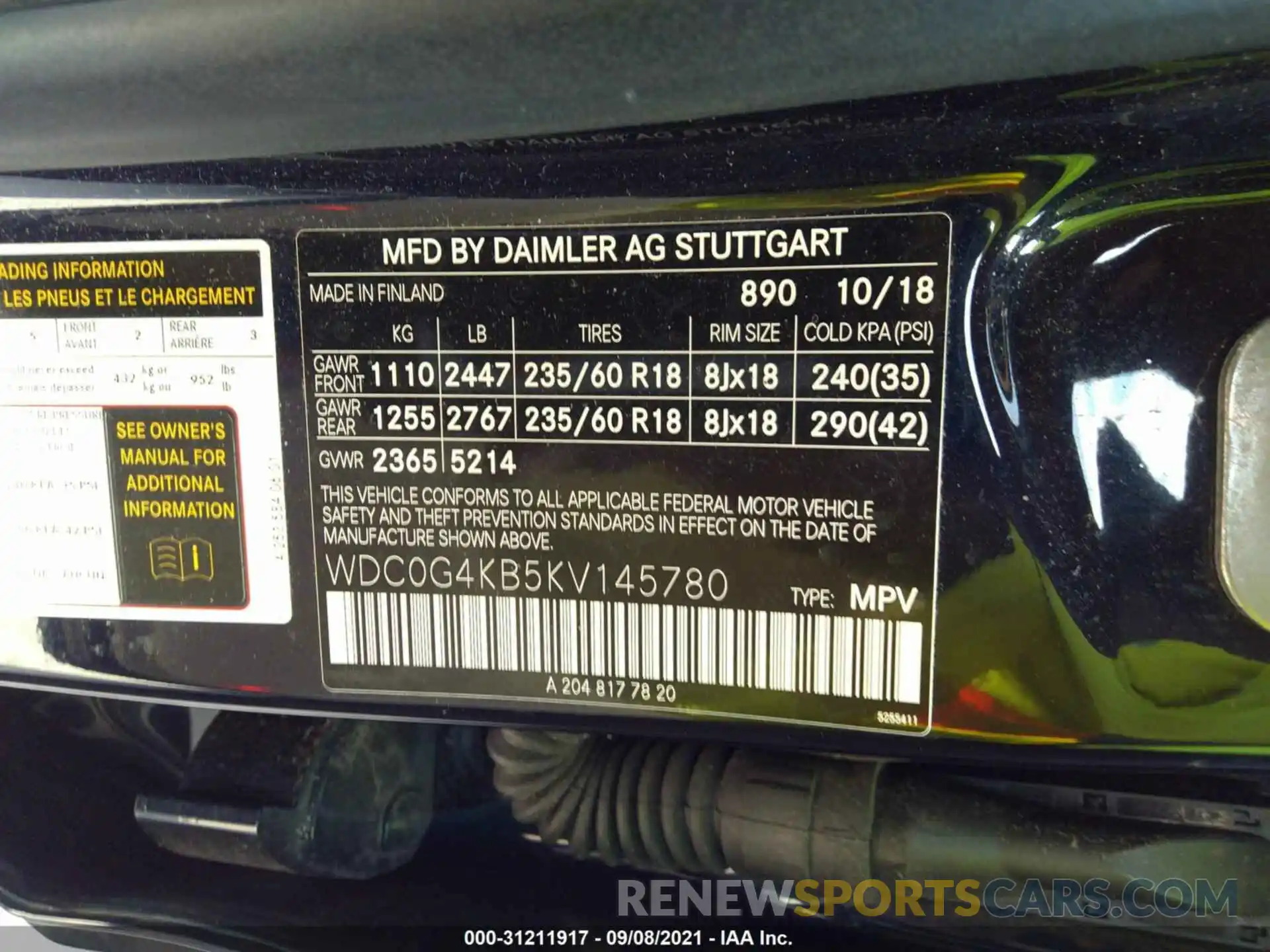 9 Photograph of a damaged car WDC0G4KB5KV145780 MERCEDES-BENZ GLC 2019