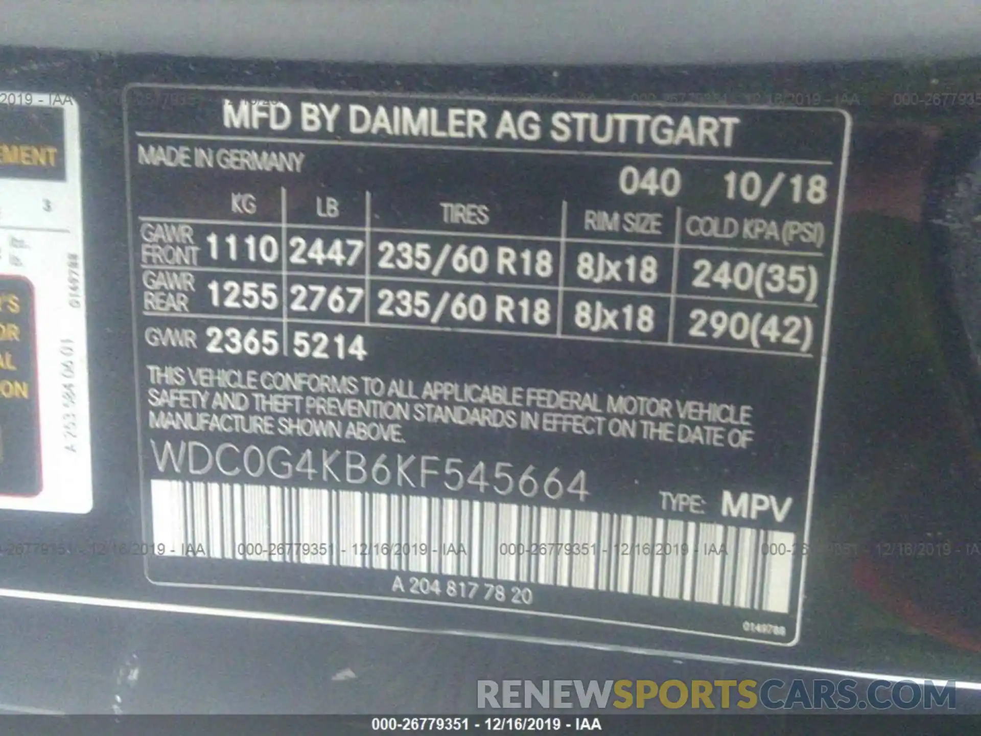 9 Photograph of a damaged car WDC0G4KB6KF545664 MERCEDES-BENZ GLC 2019