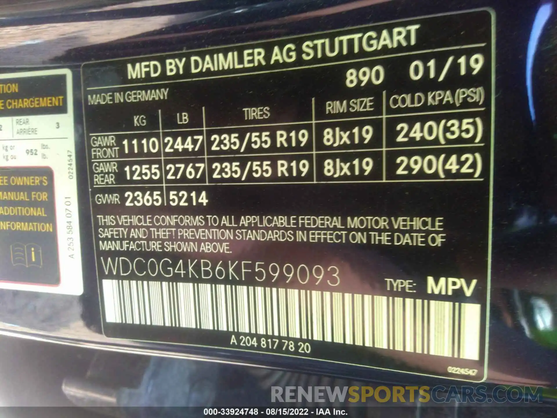 9 Photograph of a damaged car WDC0G4KB6KF599093 MERCEDES-BENZ GLC 2019