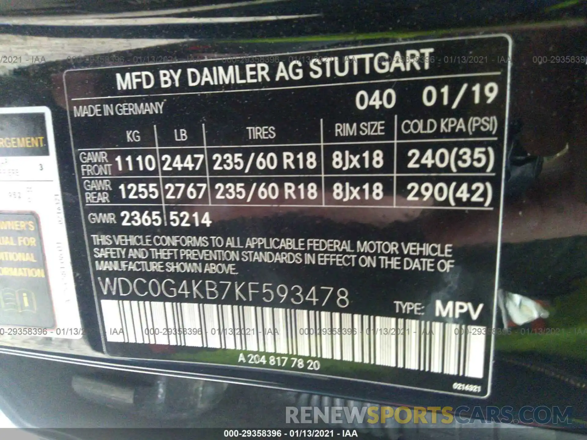 9 Фотография поврежденного автомобиля WDC0G4KB7KF593478 MERCEDES-BENZ GLC 2019