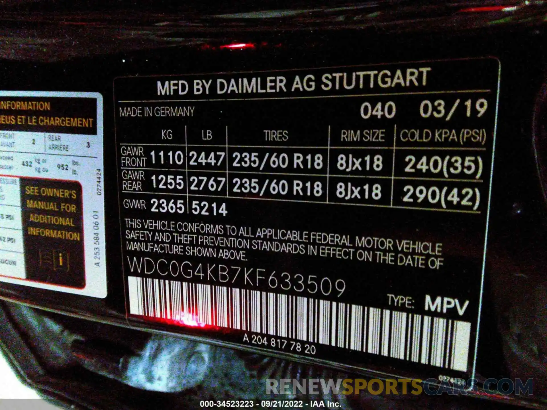 9 Photograph of a damaged car WDC0G4KB7KF633509 MERCEDES-BENZ GLC 2019