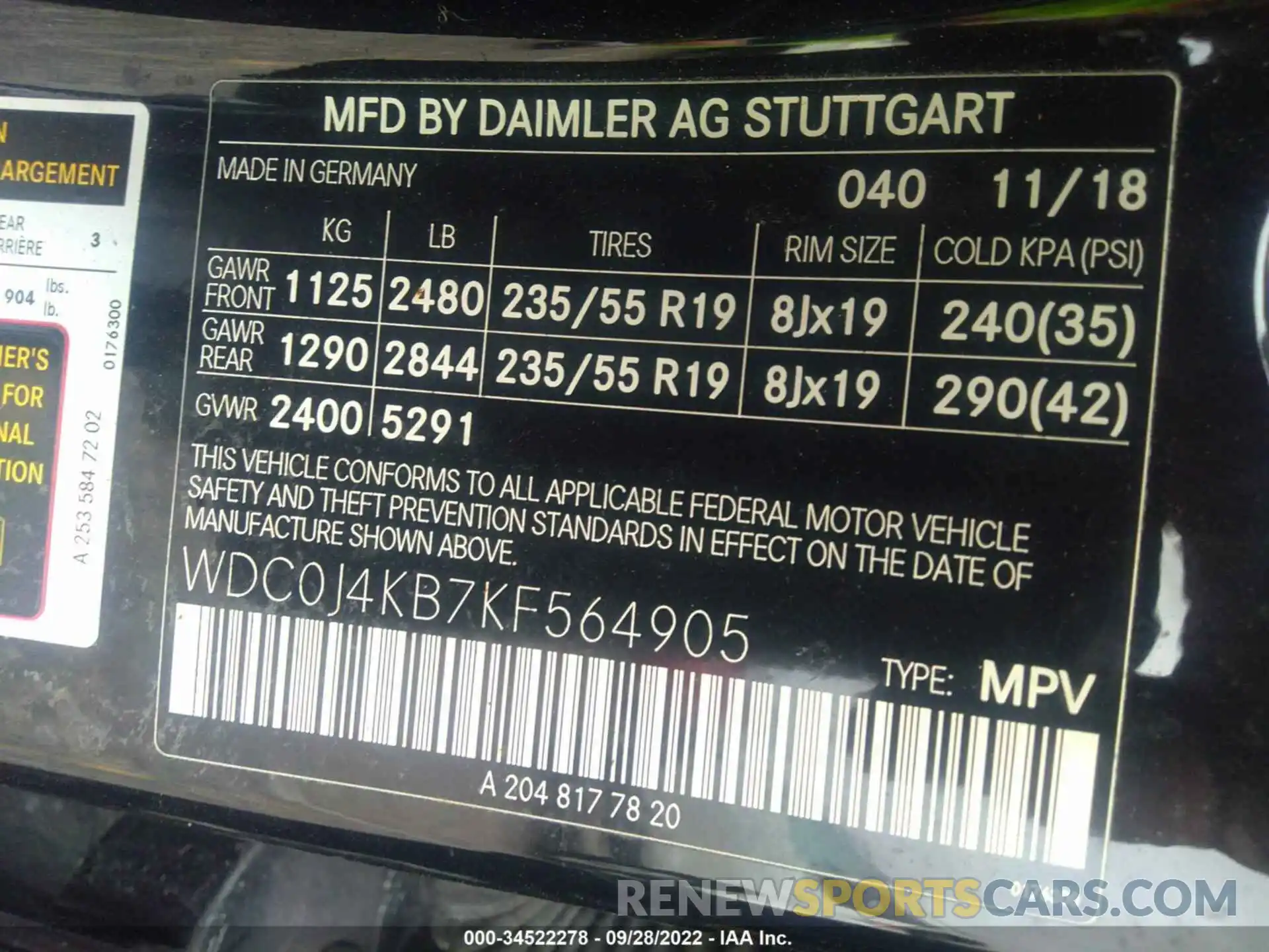 9 Photograph of a damaged car WDC0J4KB7KF564905 MERCEDES-BENZ GLC 2019