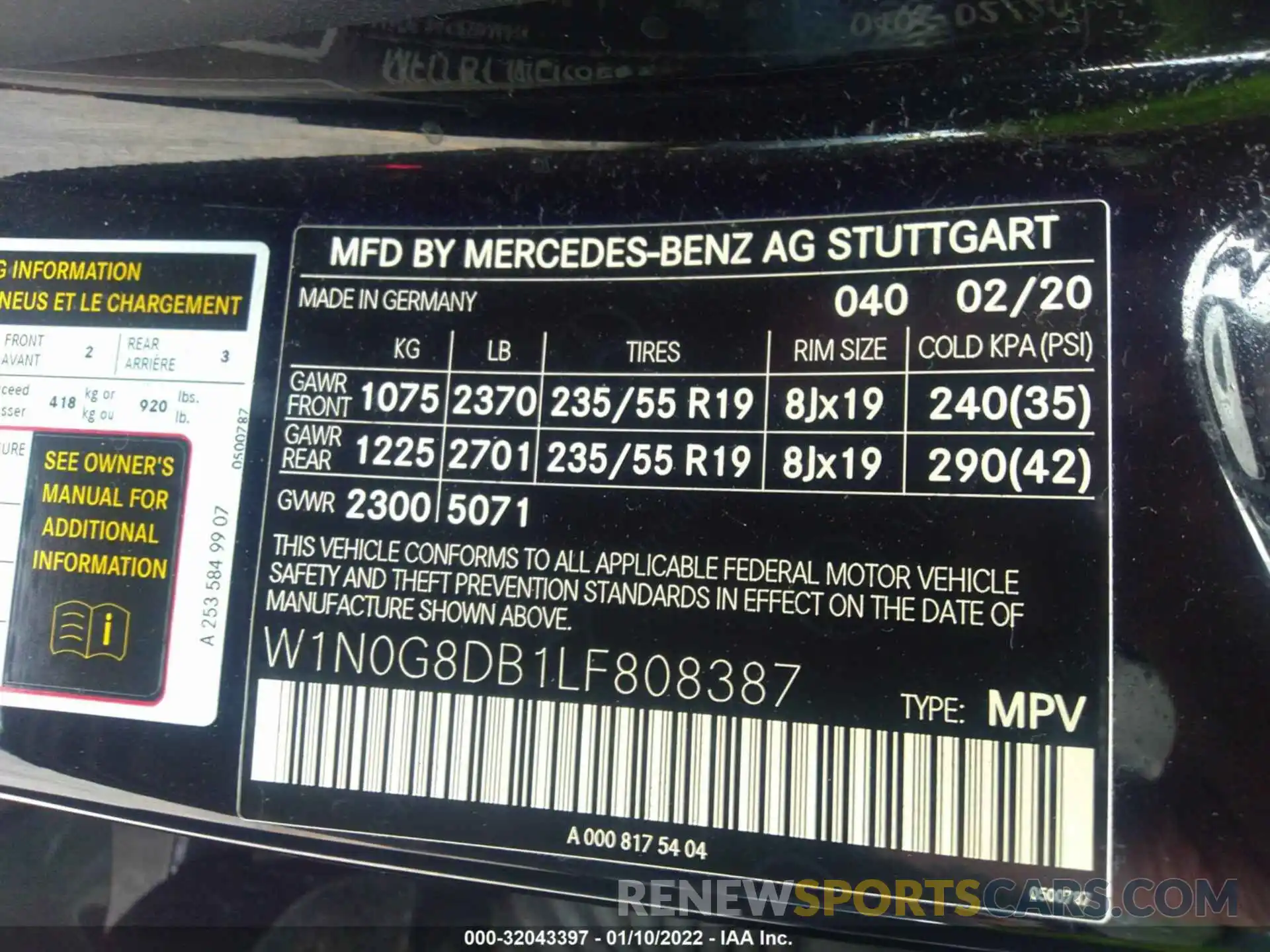 9 Фотография поврежденного автомобиля W1N0G8DB1LF808387 MERCEDES-BENZ GLC 2020