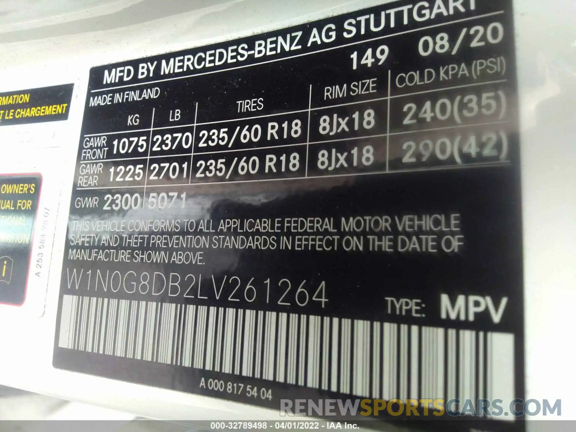 9 Фотография поврежденного автомобиля W1N0G8DB2LV261264 MERCEDES-BENZ GLC 2020