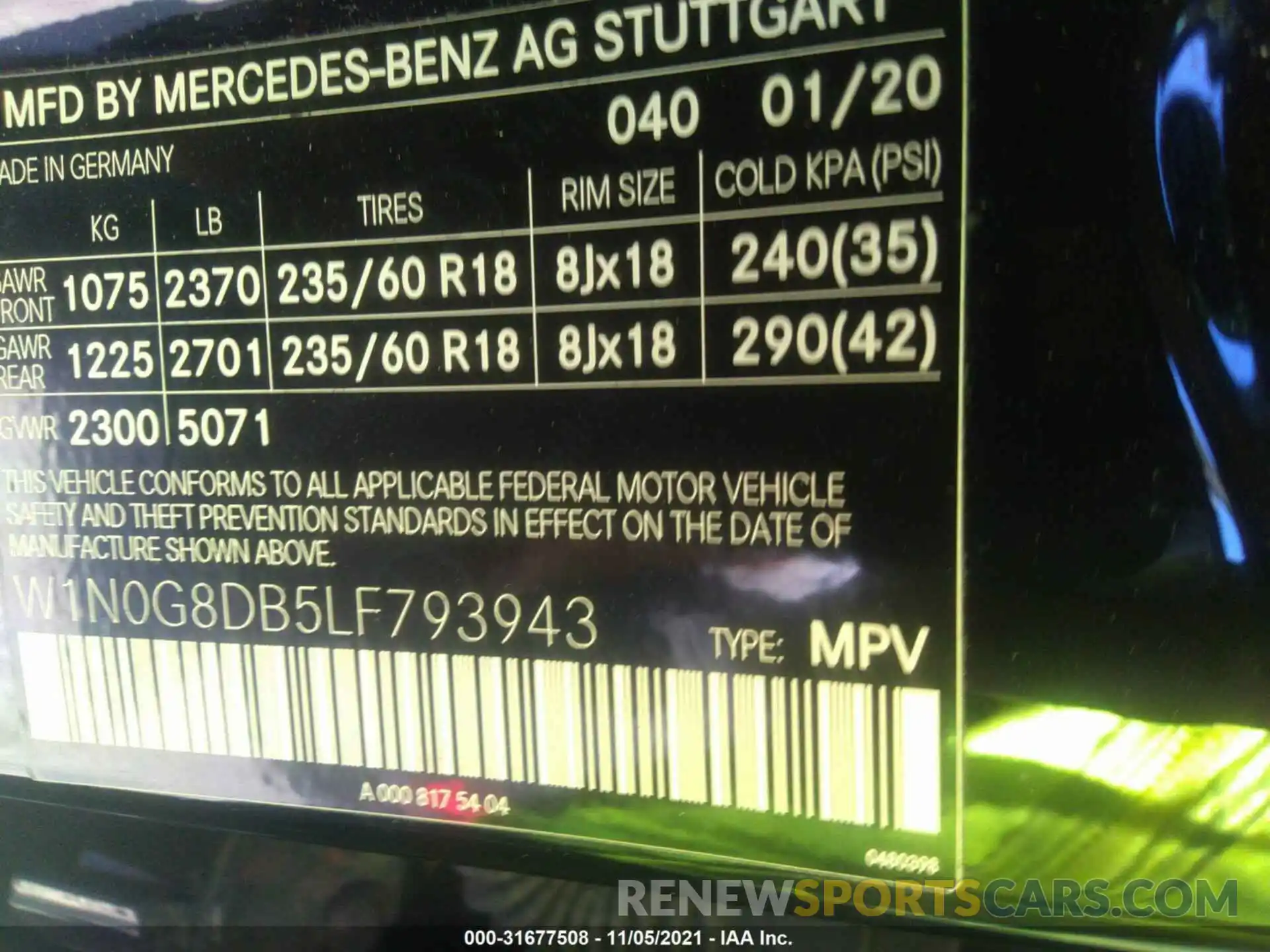 9 Фотография поврежденного автомобиля W1N0G8DB5LF793943 MERCEDES-BENZ GLC 2020