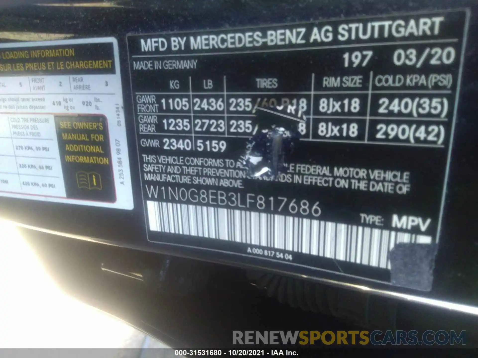 9 Фотография поврежденного автомобиля W1N0G8EB3LF817686 MERCEDES-BENZ GLC 2020