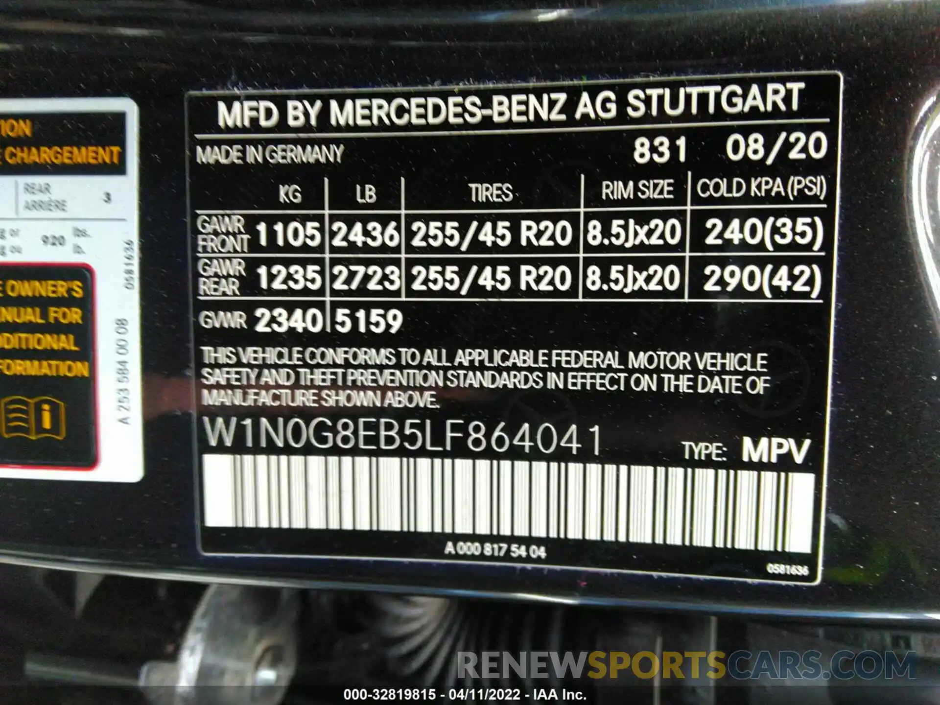 9 Фотография поврежденного автомобиля W1N0G8EB5LF864041 MERCEDES-BENZ GLC 2020