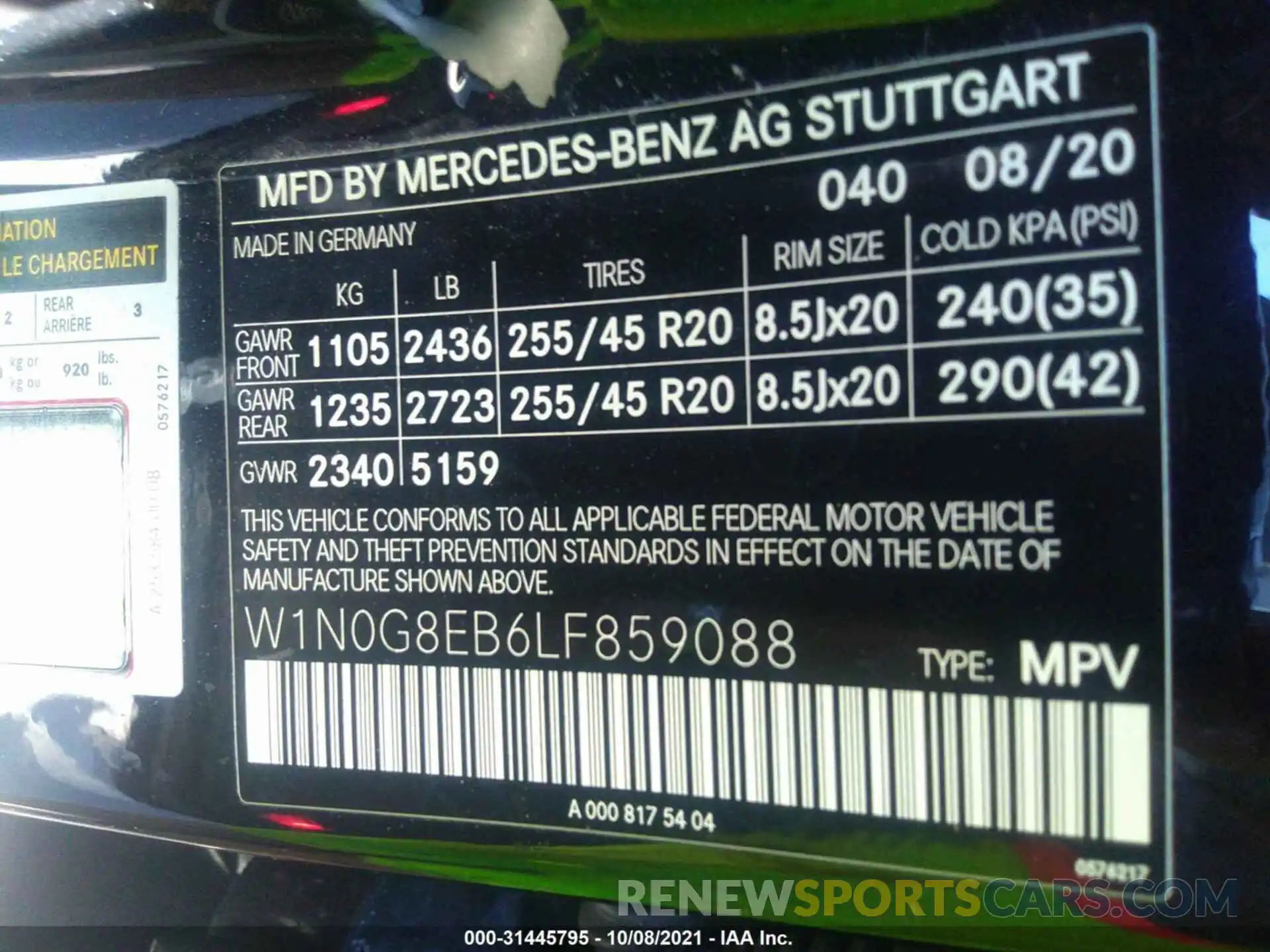 9 Фотография поврежденного автомобиля W1N0G8EB6LF859088 MERCEDES-BENZ GLC 2020