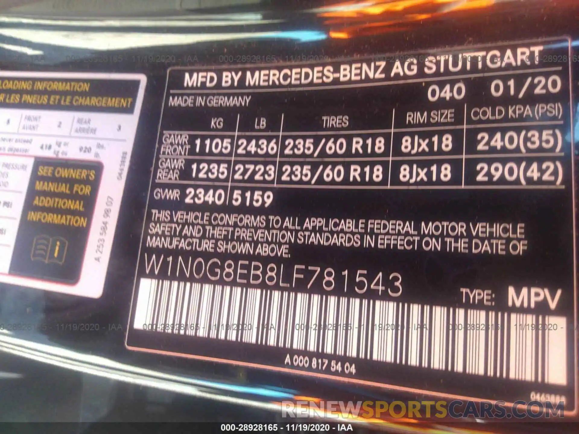 9 Фотография поврежденного автомобиля W1N0G8EB8LF781543 MERCEDES-BENZ GLC 2020