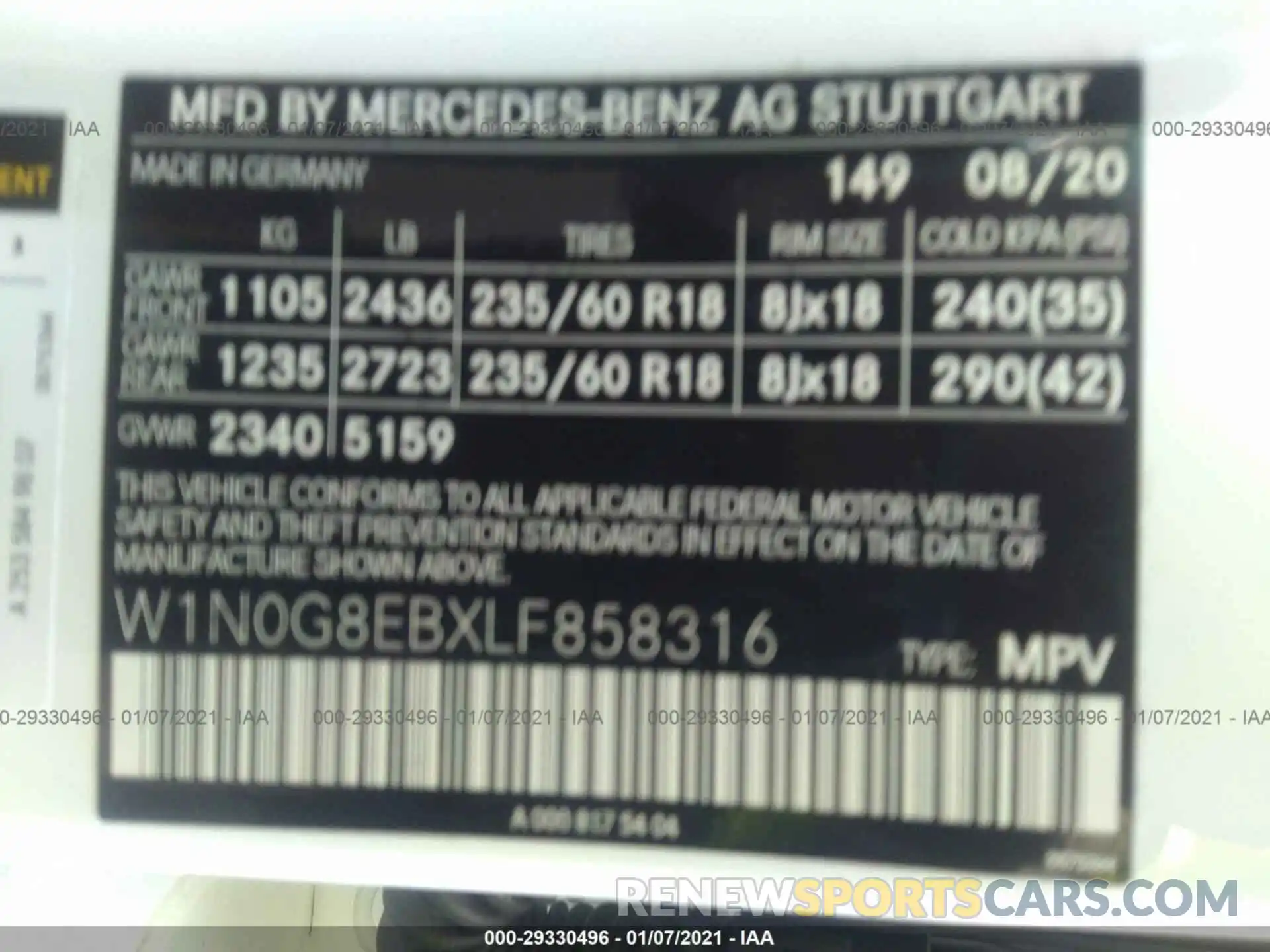 9 Photograph of a damaged car W1N0G8EBXLF858316 MERCEDES-BENZ GLC 2020