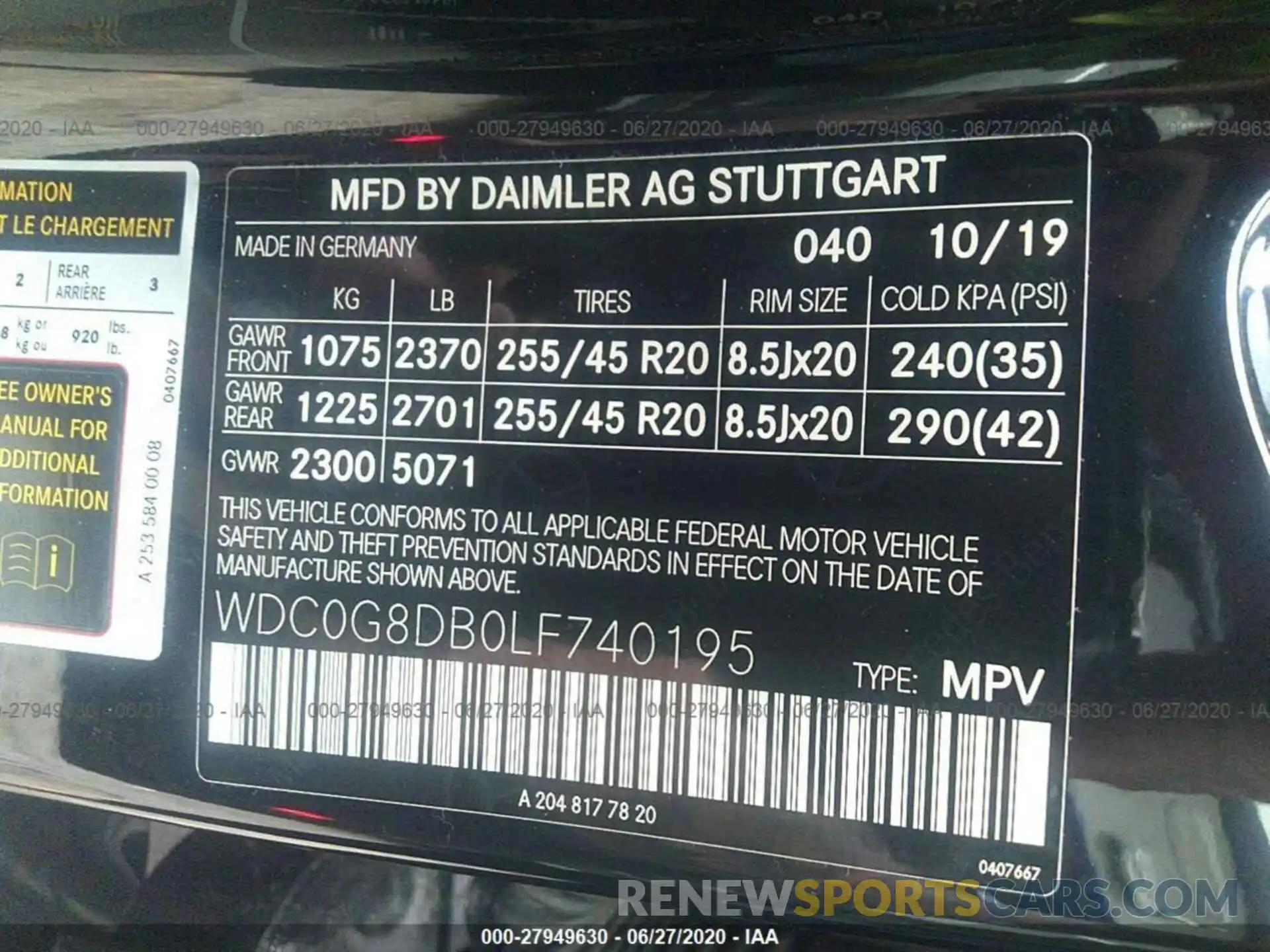 9 Фотография поврежденного автомобиля WDC0G8DB0LF740195 MERCEDES-BENZ GLC 2020