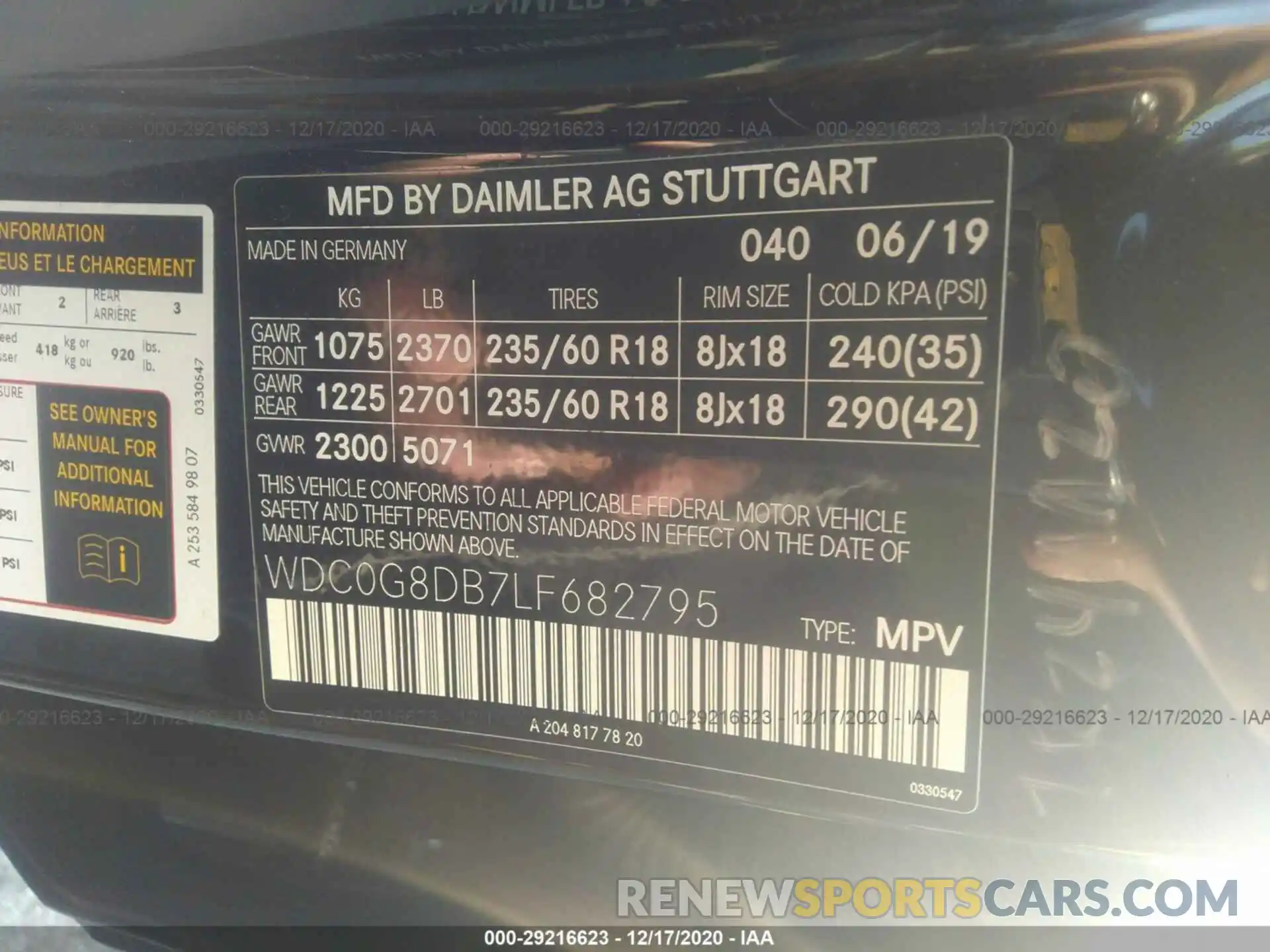 9 Photograph of a damaged car WDC0G8DB7LF682795 MERCEDES-BENZ GLC 2020