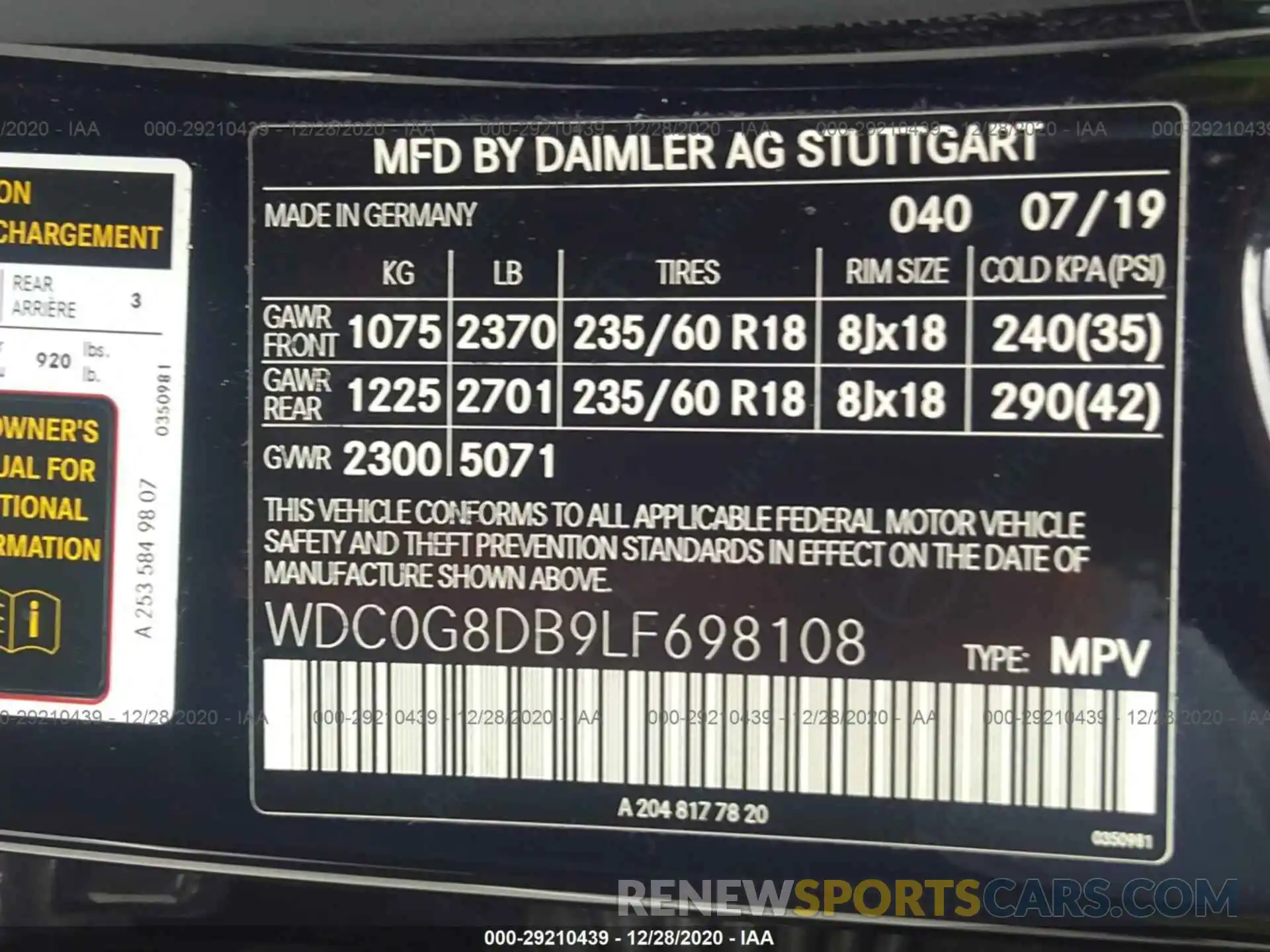 9 Фотография поврежденного автомобиля WDC0G8DB9LF698108 MERCEDES-BENZ GLC 2020