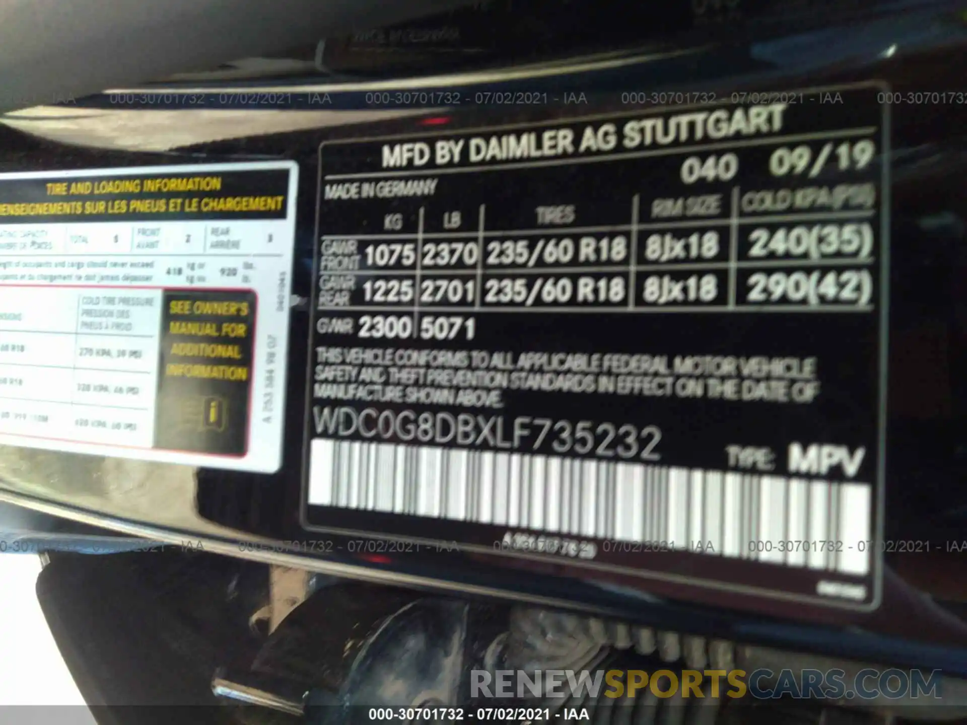 9 Фотография поврежденного автомобиля WDC0G8DBXLF735232 MERCEDES-BENZ GLC 2020