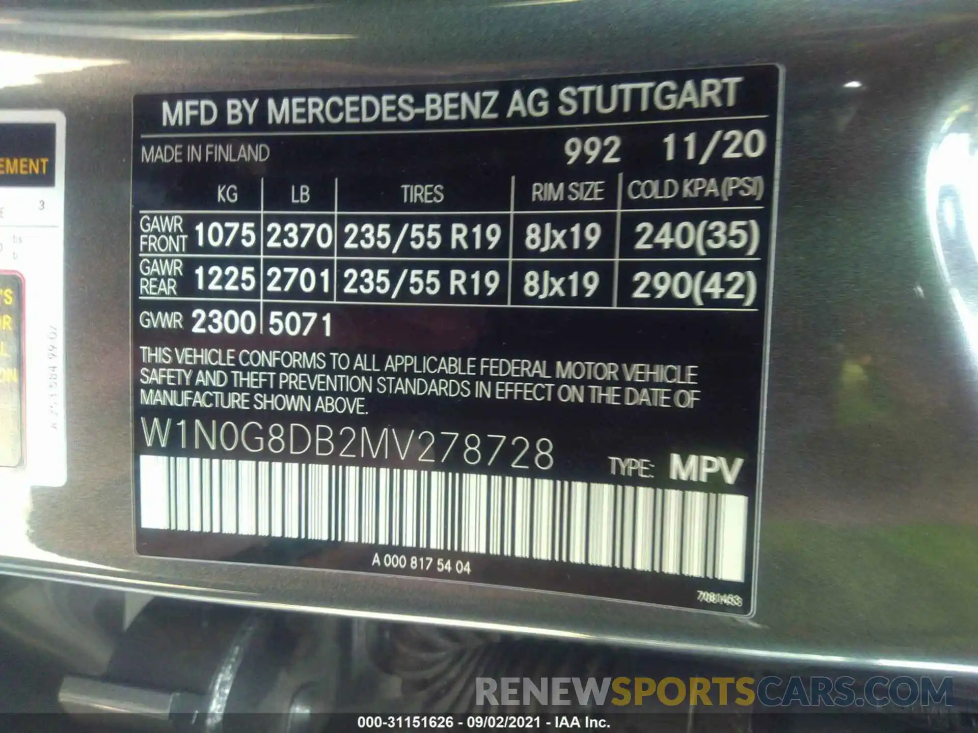 9 Фотография поврежденного автомобиля W1N0G8DB2MV278728 MERCEDES-BENZ GLC 2021