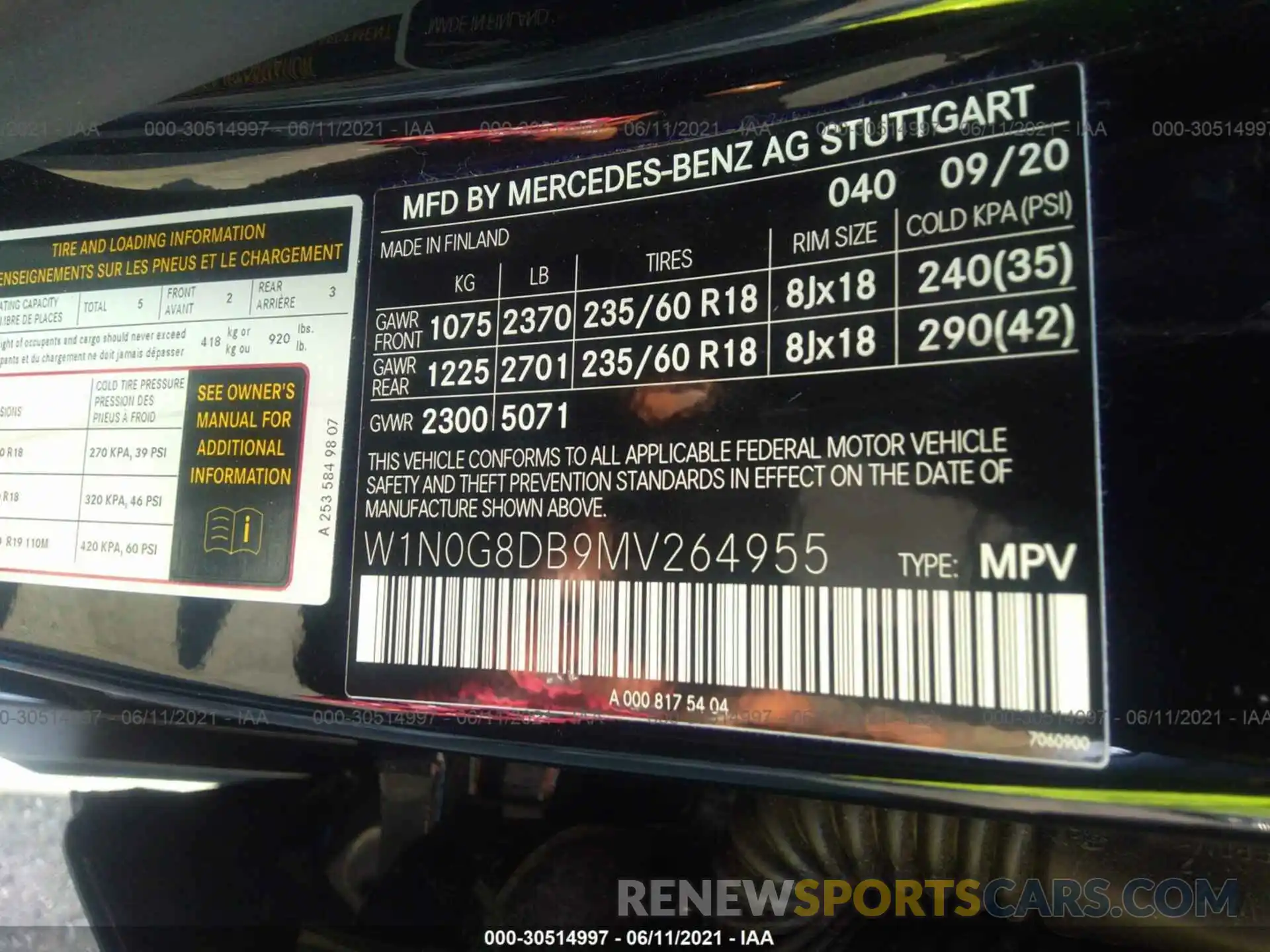 9 Фотография поврежденного автомобиля W1N0G8DB9MV264955 MERCEDES-BENZ GLC 2021