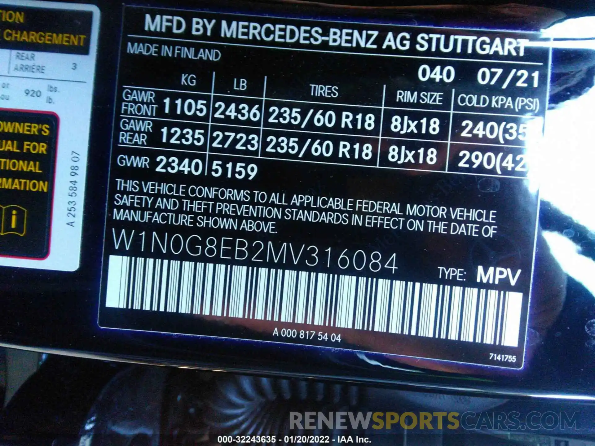 9 Фотография поврежденного автомобиля W1N0G8EB2MV316084 MERCEDES-BENZ GLC 2021