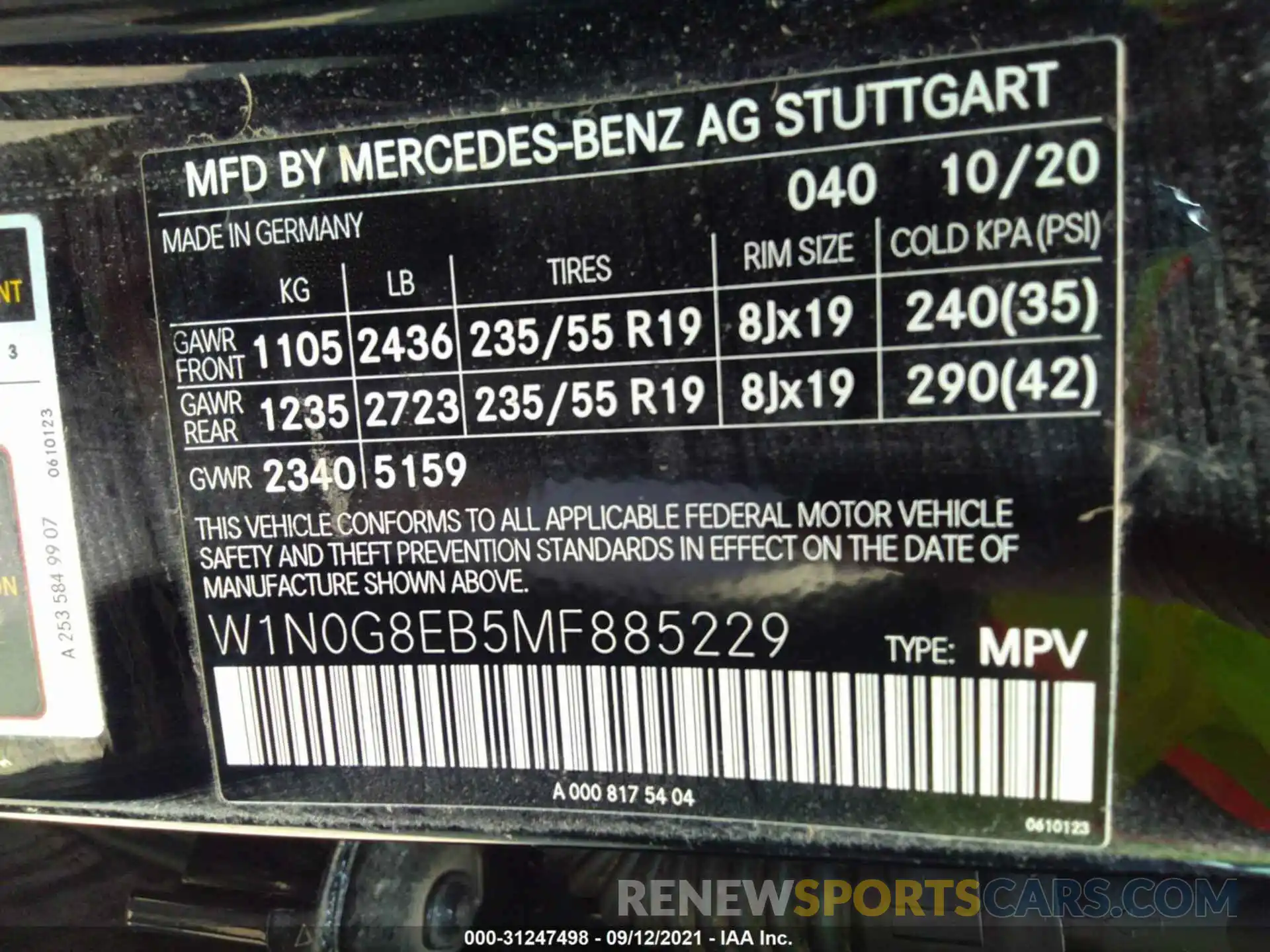 9 Фотография поврежденного автомобиля W1N0G8EB5MF885229 MERCEDES-BENZ GLC 2021