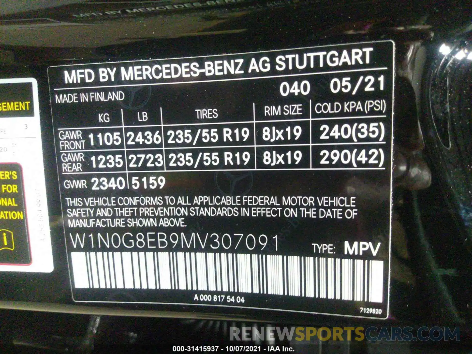 9 Фотография поврежденного автомобиля W1N0G8EB9MV307091 MERCEDES-BENZ GLC 2021