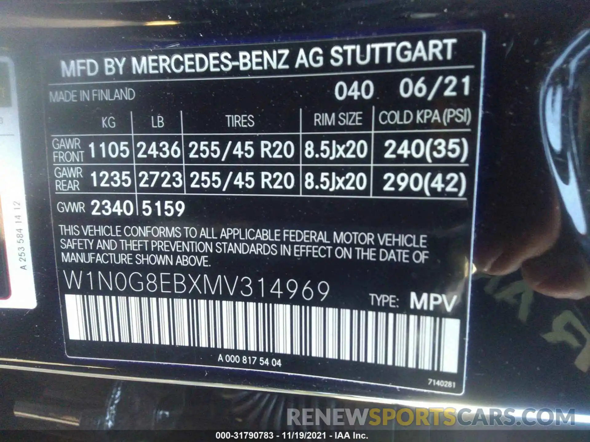 9 Фотография поврежденного автомобиля W1N0G8EBXMV314969 MERCEDES-BENZ GLC 2021