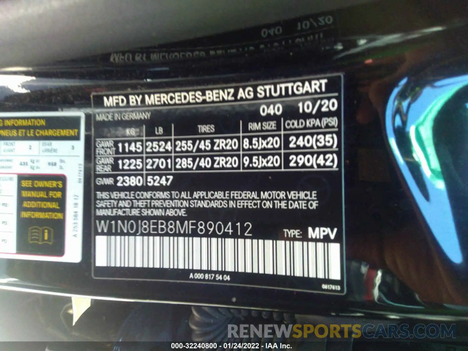 9 Фотография поврежденного автомобиля W1N0J8EB8MF890412 MERCEDES-BENZ GLC 2021