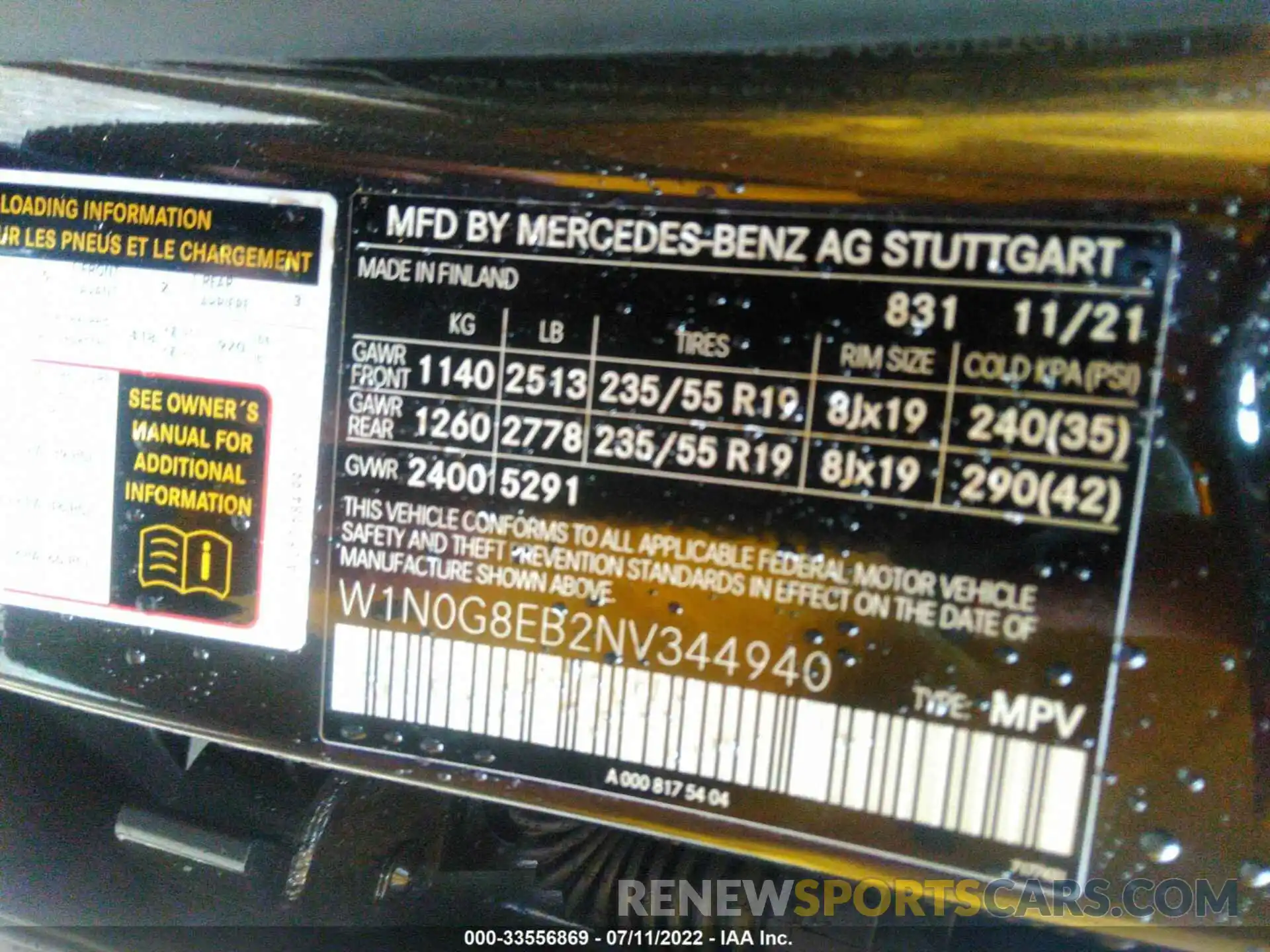 9 Фотография поврежденного автомобиля W1N0G8EB2NV344940 MERCEDES-BENZ GLC 2022