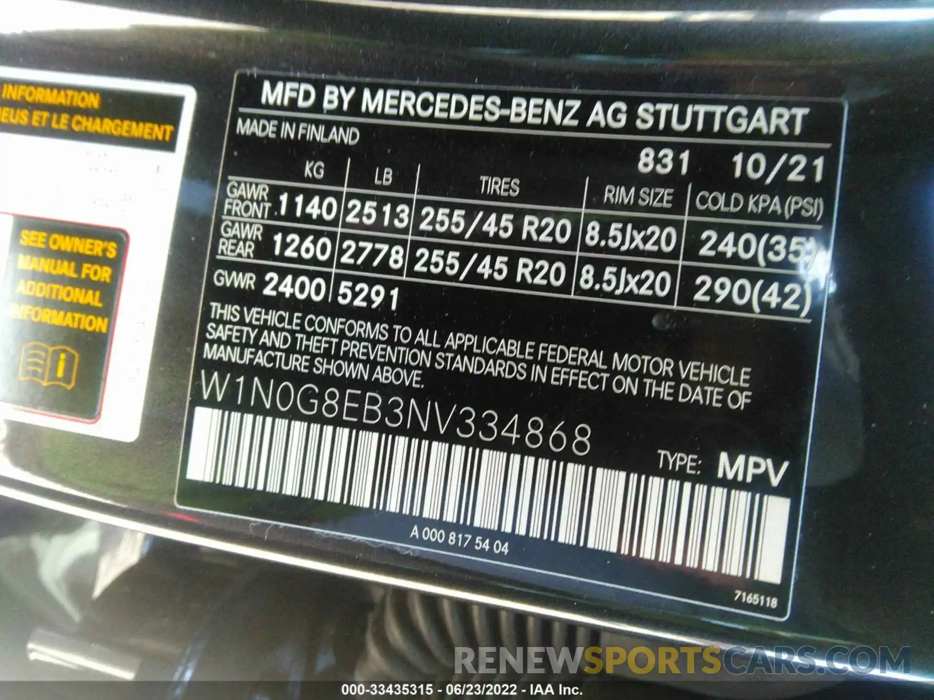 9 Фотография поврежденного автомобиля W1N0G8EB3NV334868 MERCEDES-BENZ GLC 2022