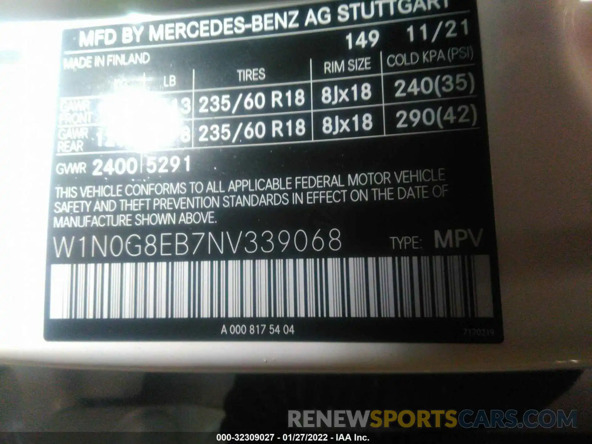 9 Фотография поврежденного автомобиля W1N0G8EB7NV339068 MERCEDES-BENZ GLC 2022