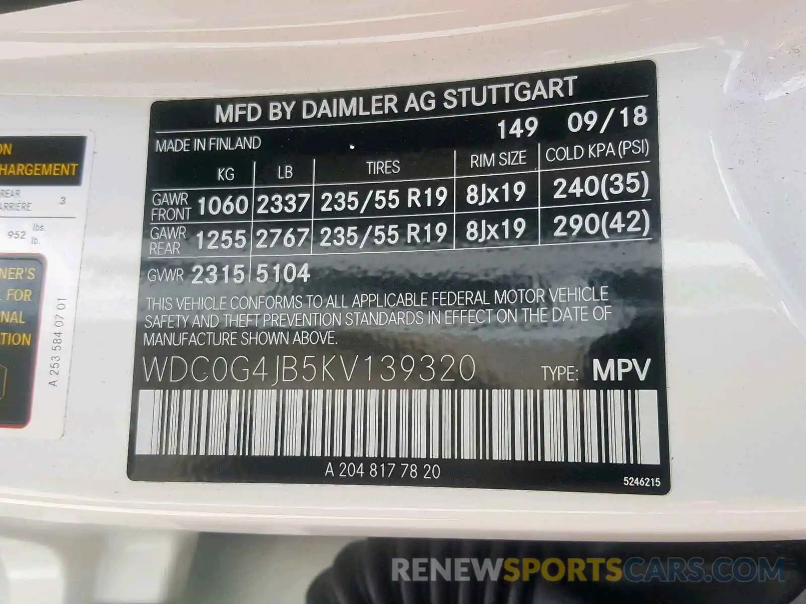 10 Photograph of a damaged car WDC0G4JB5KV139320 MERCEDES-BENZ GLC 300 2019