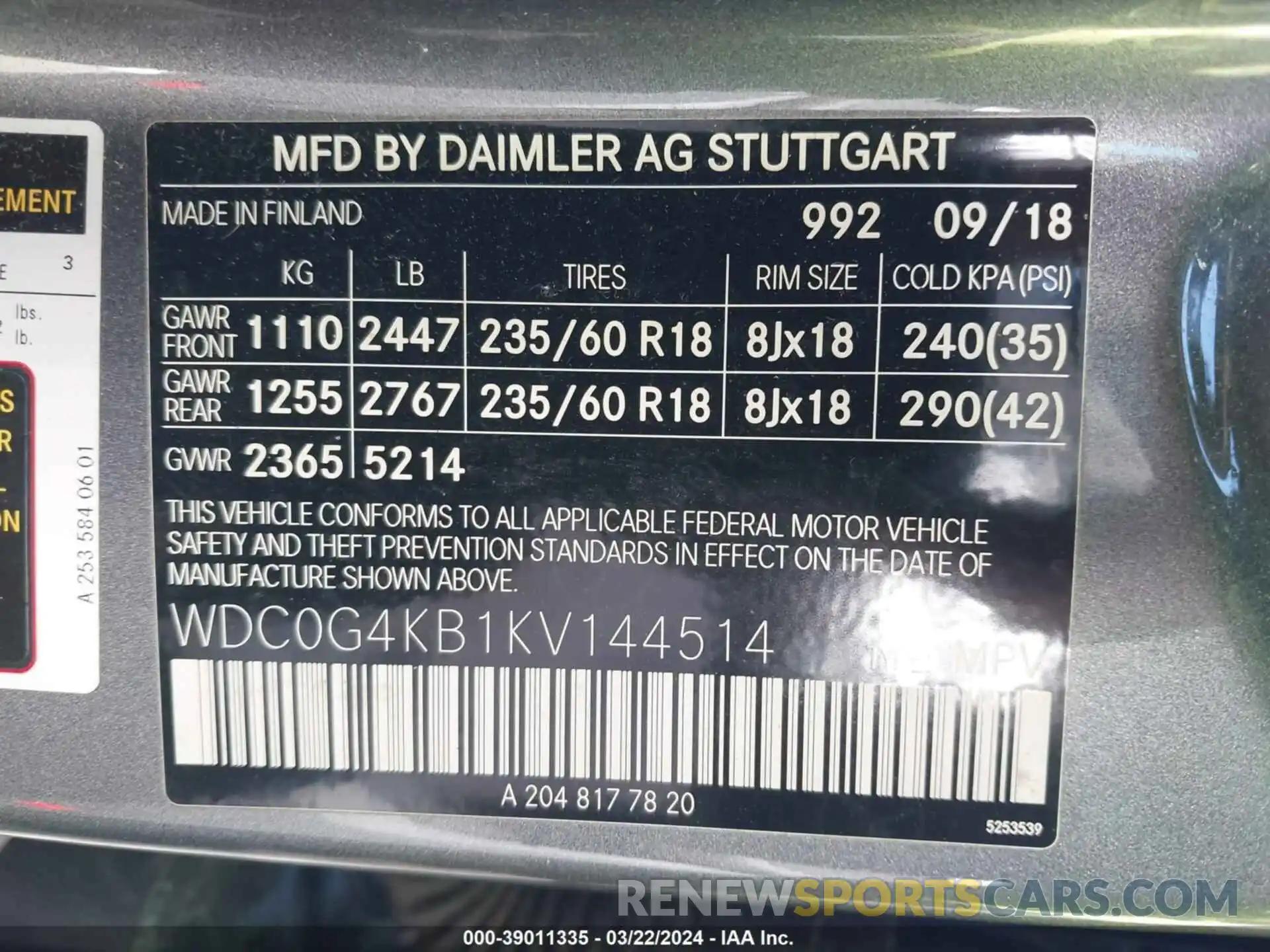 9 Фотография поврежденного автомобиля WDC0G4KB1KV144514 MERCEDES-BENZ GLC 300 2019