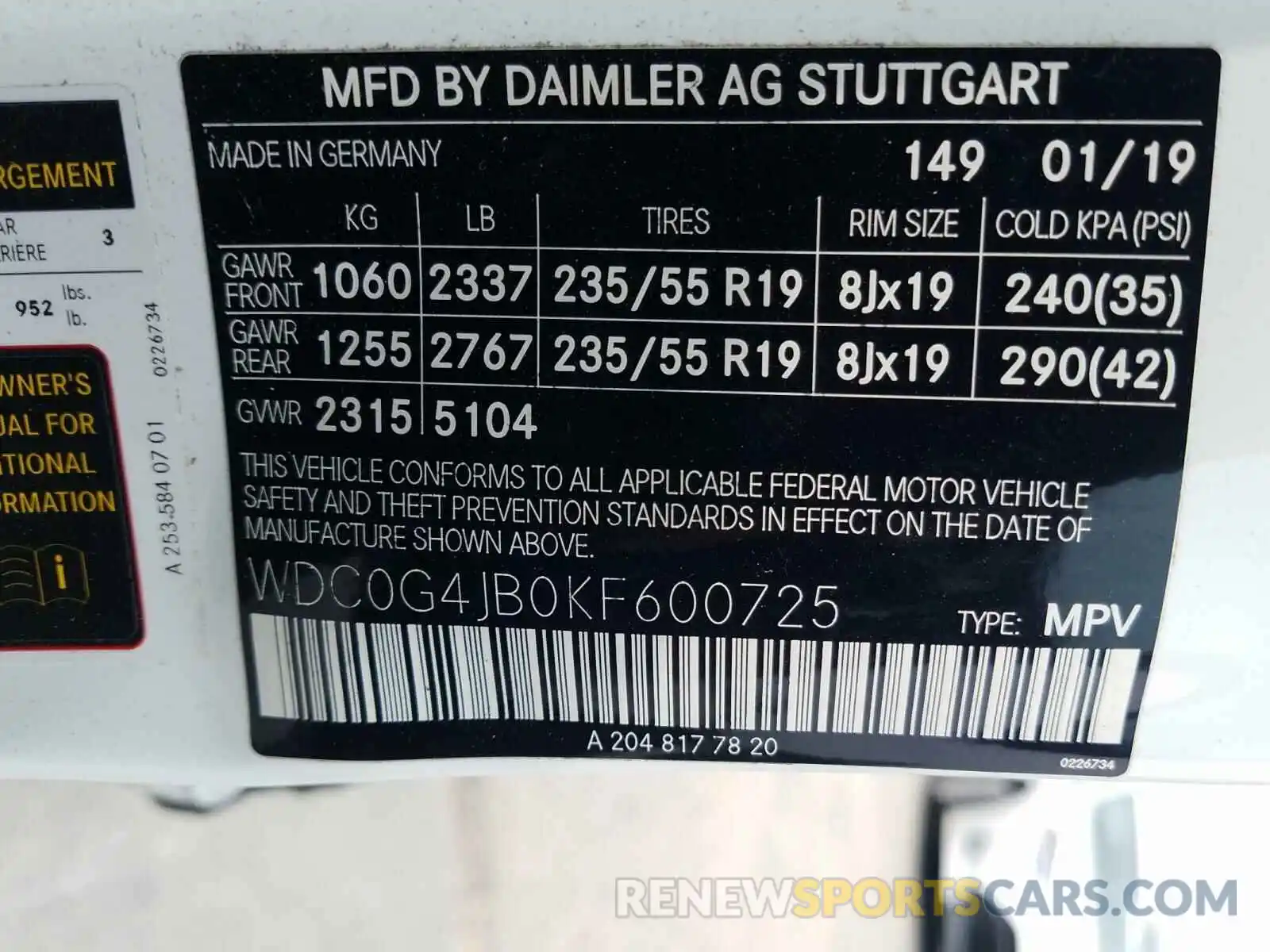 10 Photograph of a damaged car WDC0G4JB0KF600725 MERCEDES-BENZ GLC-CLASS 2019