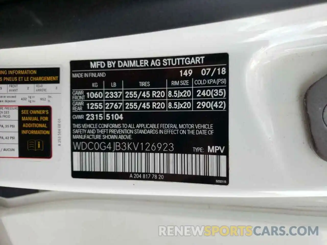 10 Photograph of a damaged car WDC0G4JB3KV126923 MERCEDES-BENZ GLC-CLASS 2019