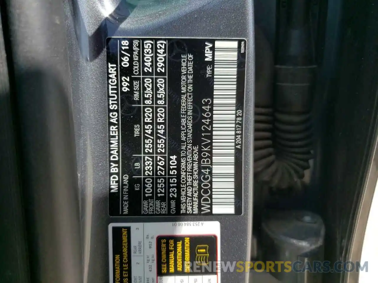 10 Photograph of a damaged car WDC0G4JB9KV124643 MERCEDES-BENZ GLC-CLASS 2019