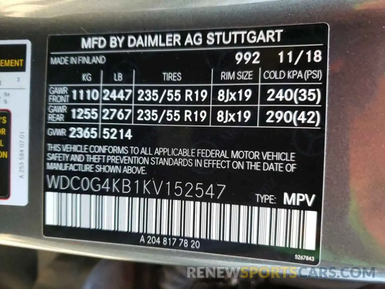 10 Фотография поврежденного автомобиля WDC0G4KB1KV152547 MERCEDES-BENZ GLC-CLASS 2019