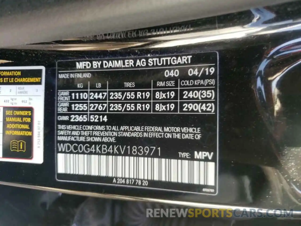 10 Фотография поврежденного автомобиля WDC0G4KB4KV183971 MERCEDES-BENZ GLC-CLASS 2019