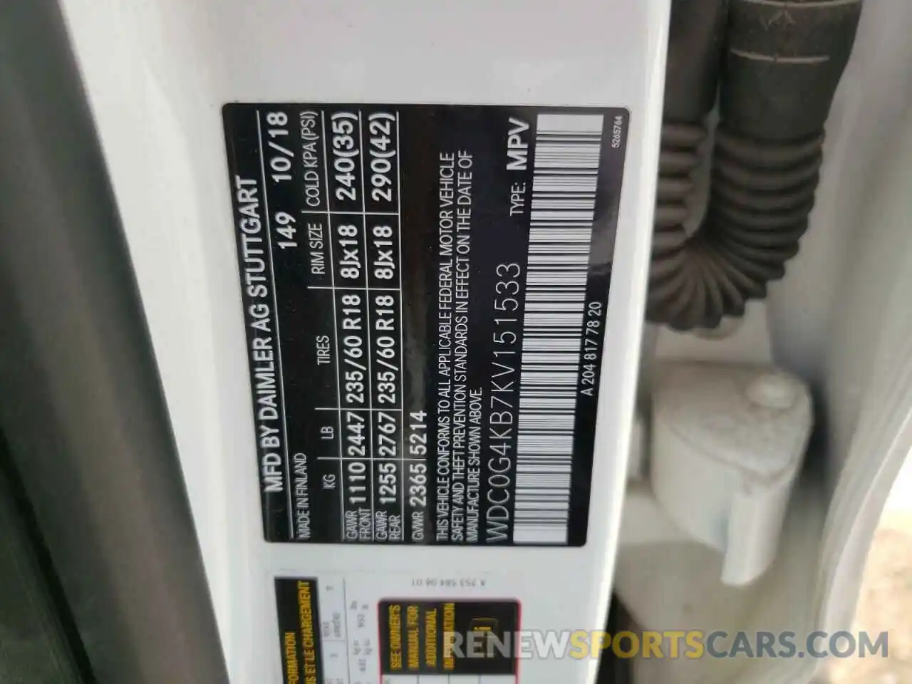 10 Photograph of a damaged car WDC0G4KB7KV151533 MERCEDES-BENZ GLC-CLASS 2019