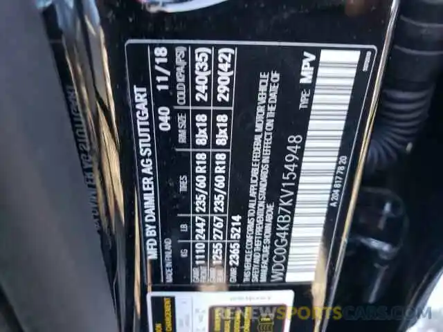 10 Photograph of a damaged car WDC0G4KB7KV154948 MERCEDES-BENZ GLC-CLASS 2019