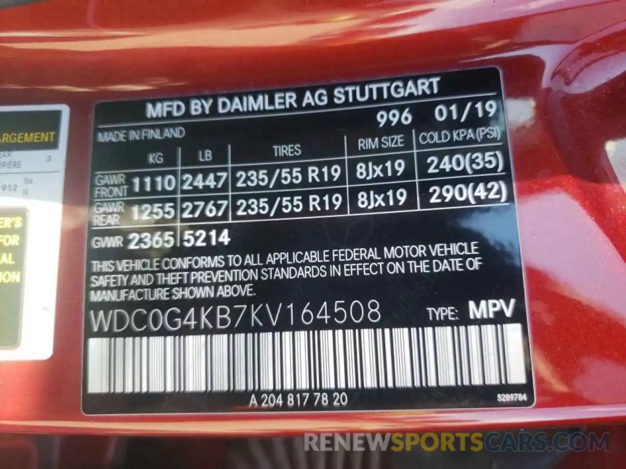 10 Photograph of a damaged car WDC0G4KB7KV164508 MERCEDES-BENZ GLC-CLASS 2019