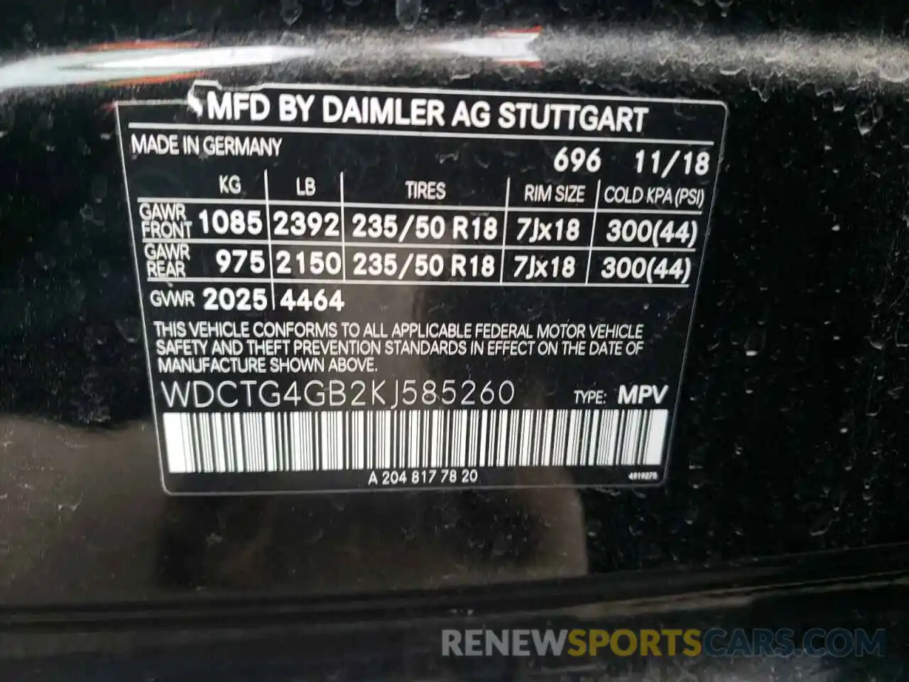 10 Photograph of a damaged car WDCTG4GB2KJ585260 MERCEDES-BENZ GLC-CLASS 2019