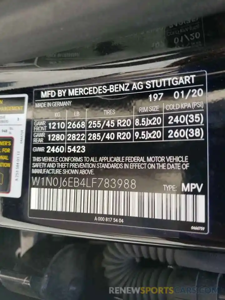 10 Фотография поврежденного автомобиля W1N0J6EB4LF783988 MERCEDES-BENZ GLC-CLASS 2020