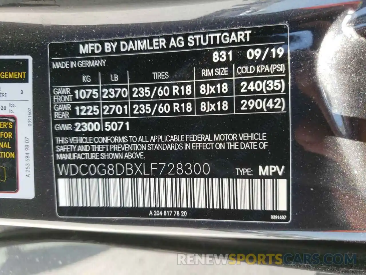 10 Фотография поврежденного автомобиля WDC0G8DBXLF728300 MERCEDES-BENZ GLC-CLASS 2020