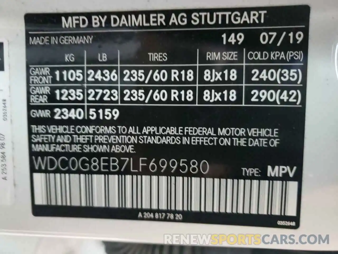 10 Фотография поврежденного автомобиля WDC0G8EB7LF699580 MERCEDES-BENZ GLC-CLASS 2020