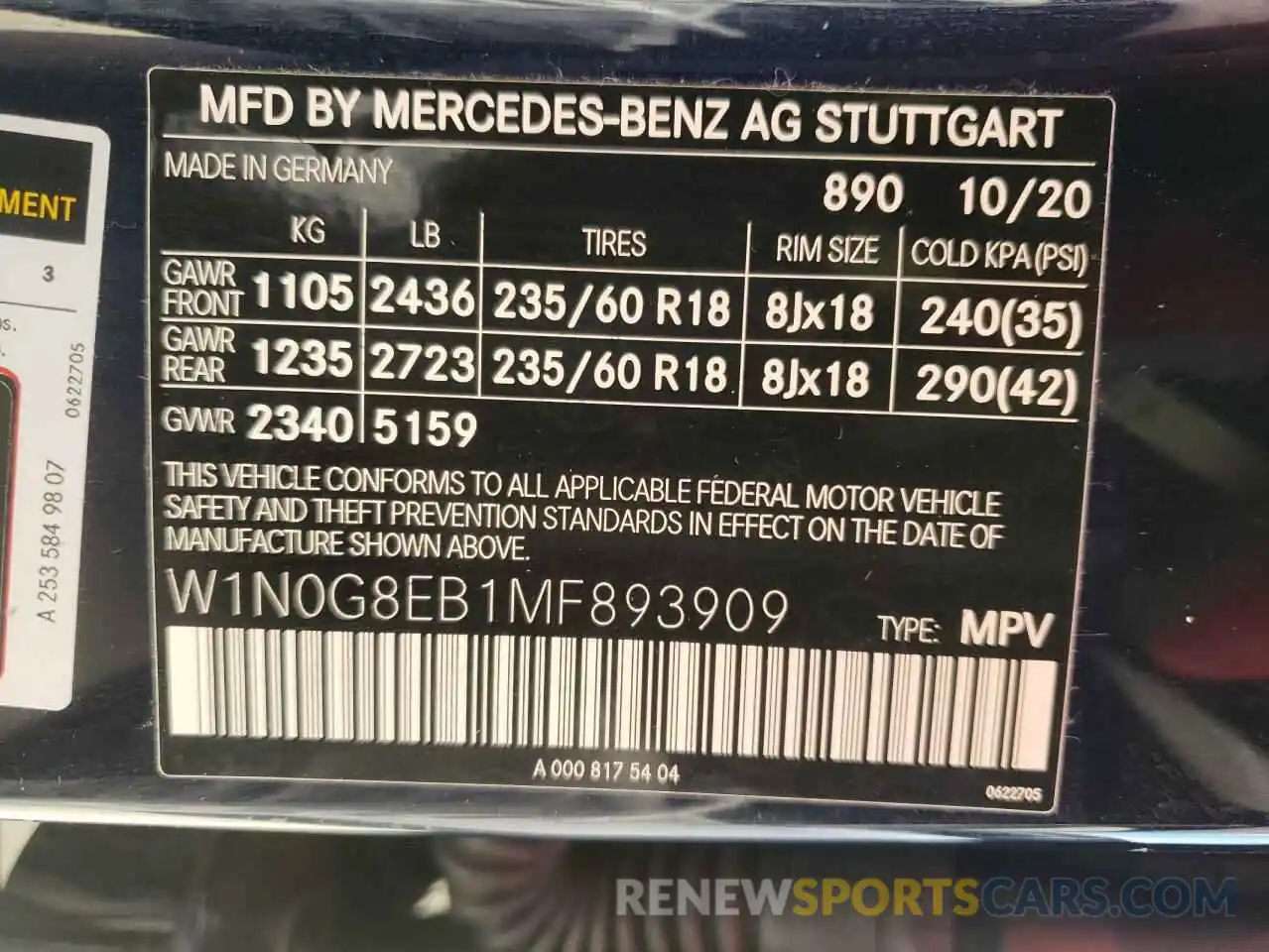 10 Фотография поврежденного автомобиля W1N0G8EB1MF893909 MERCEDES-BENZ GLC-CLASS 2021