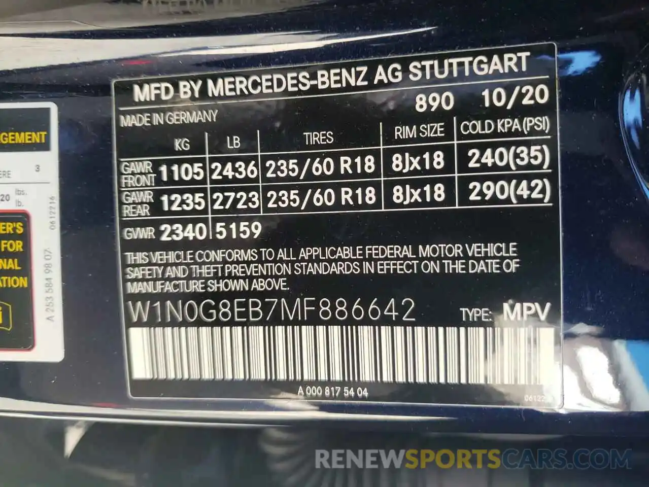 10 Фотография поврежденного автомобиля W1N0G8EB7MF886642 MERCEDES-BENZ GLC-CLASS 2021