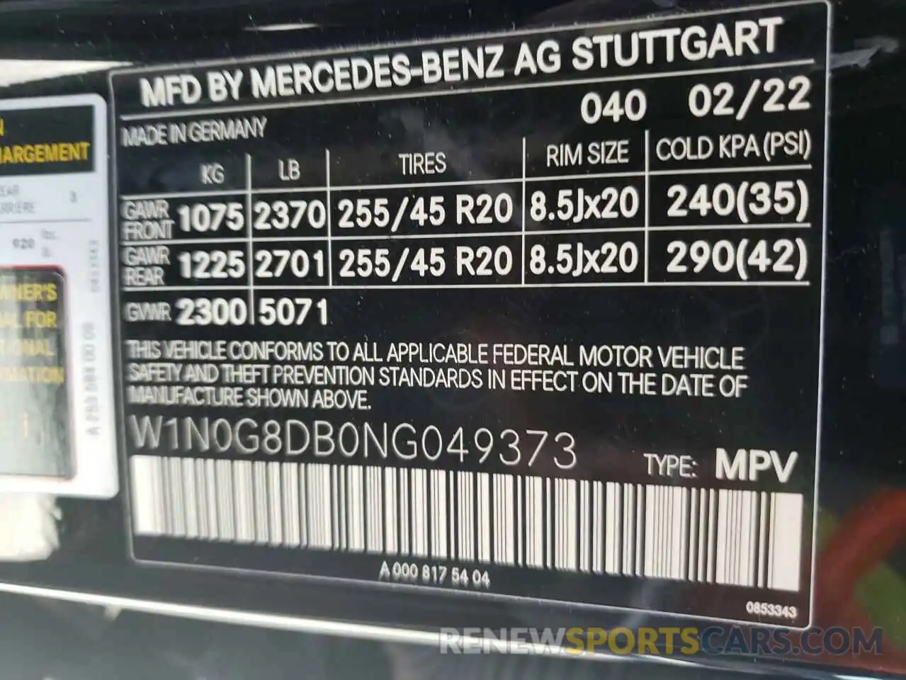 10 Фотография поврежденного автомобиля W1N0G8DB0NG049373 MERCEDES-BENZ GLC-CLASS 2022