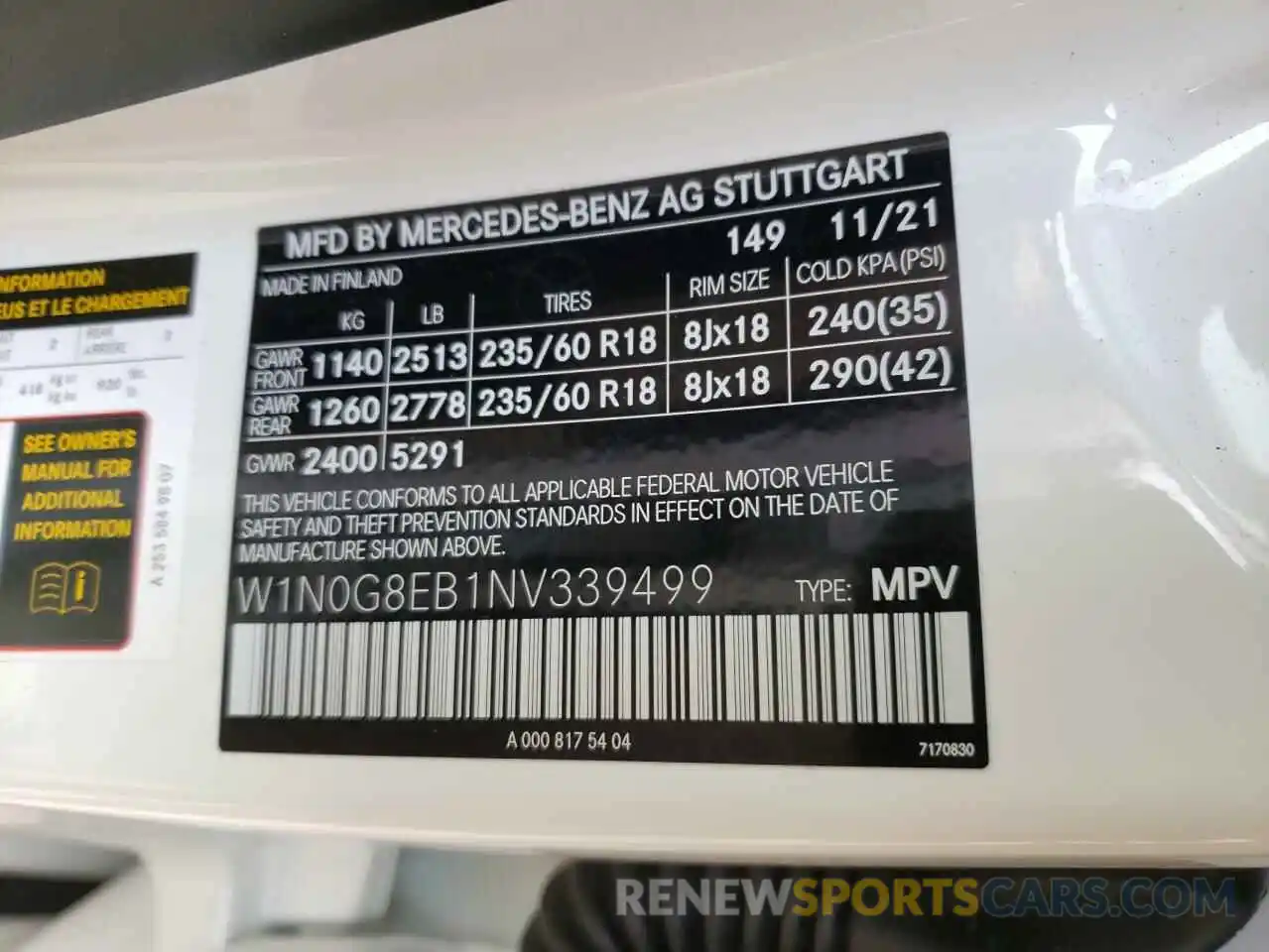 10 Фотография поврежденного автомобиля W1N0G8EB1NV339499 MERCEDES-BENZ GLC-CLASS 2022