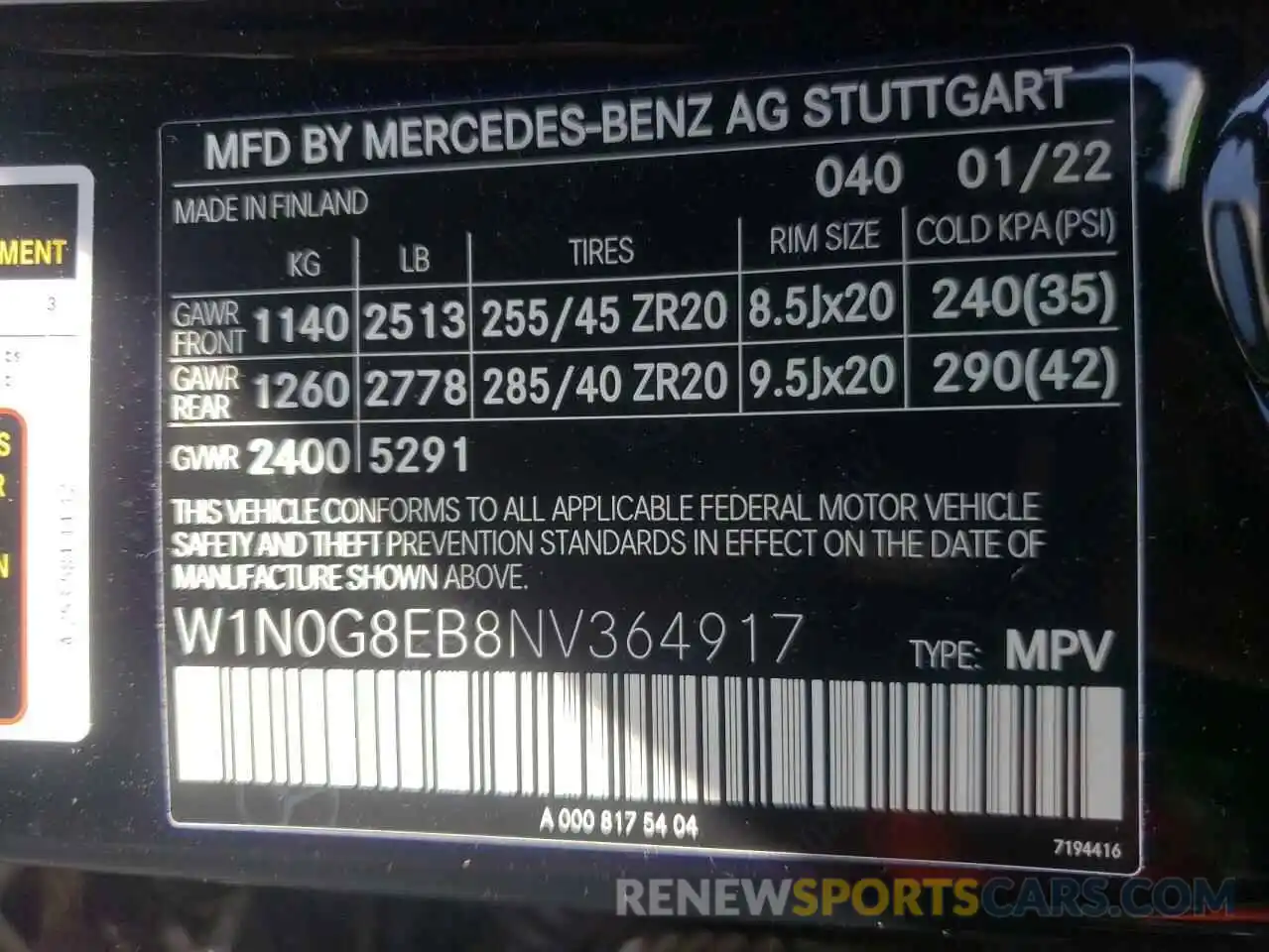 10 Фотография поврежденного автомобиля W1N0G8EB8NV364917 MERCEDES-BENZ GLC-CLASS 2022