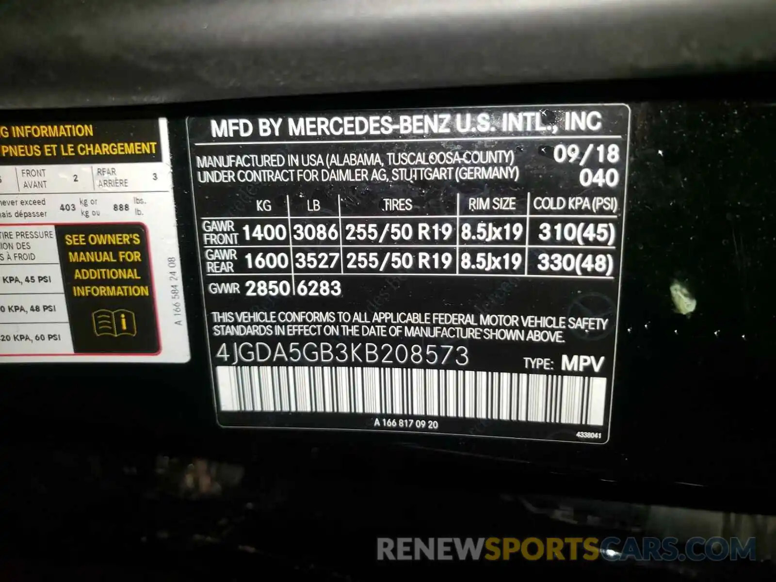 10 Photograph of a damaged car 4JGDA5GB3KB208573 MERCEDES-BENZ GLE-CLASS 2019