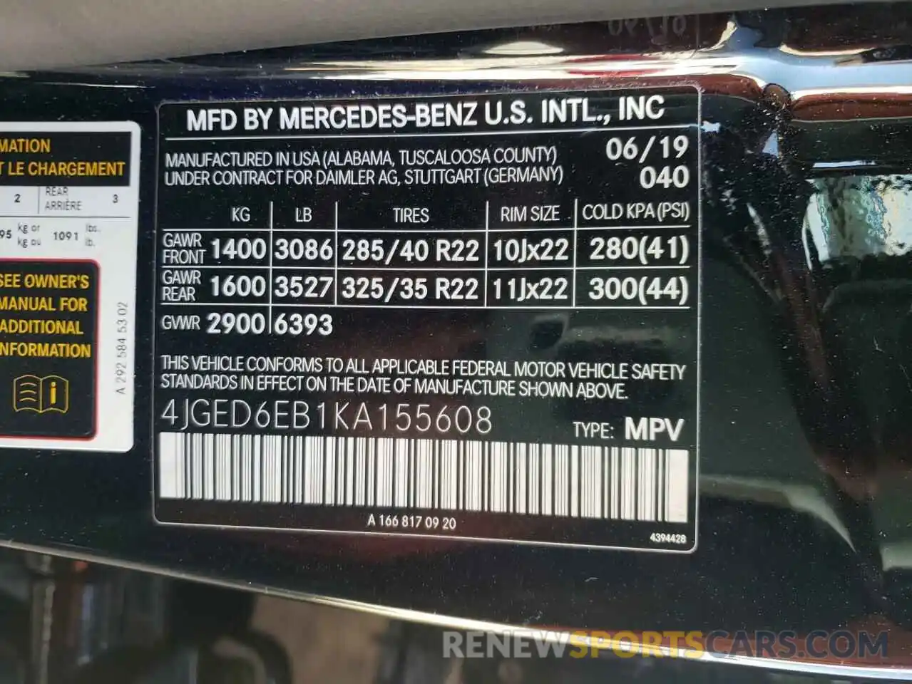 10 Photograph of a damaged car 4JGED6EB1KA155608 MERCEDES-BENZ GLE-CLASS 2019